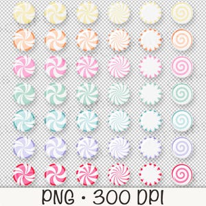 Puede incluir: Una colecci&oacute;n de caramelos redondos y coloridos con un dise&ntilde;o en espiral. Los caramelos vienen en varios colores, incluyendo amarillo, naranja, rosa, verde, azul, morado y rojo. La imagen tambi&eacute;n incluye el texto "PNG &bull; 300 DPI".