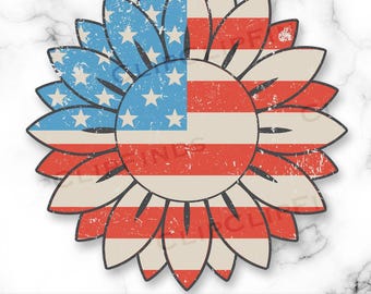 Patriotisk solros PNG, amerikansk flagga solros sublimering, retro 4 juli, nödställd, självständighetsdagen solros PNG, digital nedladdning