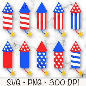 Feuerwerkskörper, Vaterländische Flagge, 4. Juli, SVG, PNG, Feuerwerk, Rakete, Unabhängigkeitstag, Clipart, Sofortiger digitaler Download