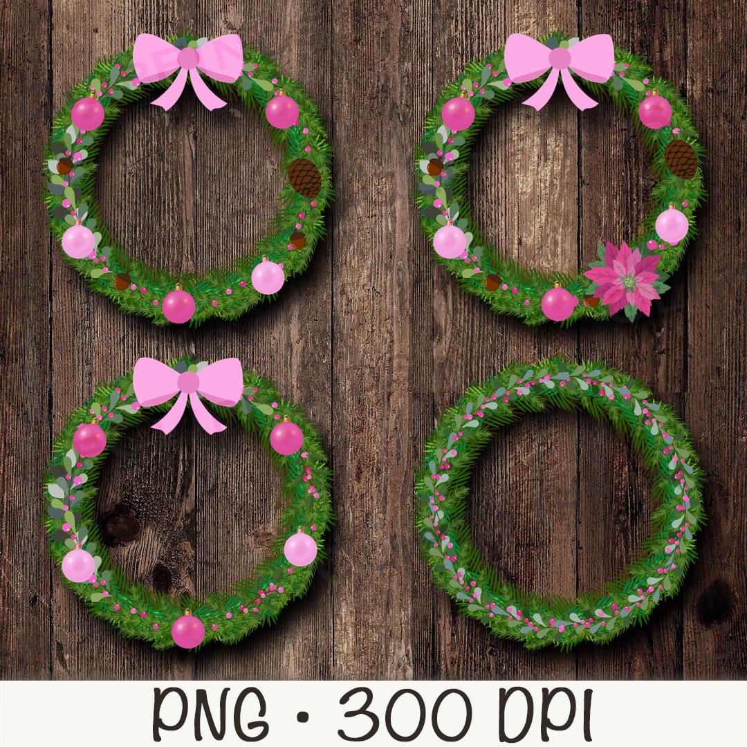 Pink Christmas Wreath PNG, Wreath Clipart, Wreath Frame, Pink Ornament ...
