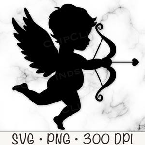 Cupid SVG,  Valentine&#39;s Day Cupid PNG, Cupid Silhouette, Vector Cut File, PNG Transparent Background Sublimation, Clipart, Digital Download
