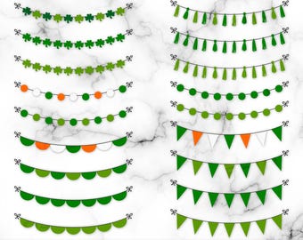 Guirnalda de tréboles/banderines SVG y PNG Fondo transparente Sublimación Clip Art del Día de San Patricio