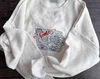 Embroidered State of Iowa Outline Crewneck