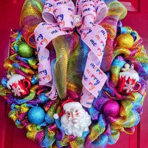 Whimsical, Colorful Santa Christmas wreath