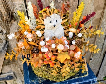Fall Hedgehog Centerpiece: Artificial Floral Woodland Arrangement