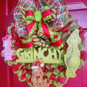 Adorable, fun and festive Grinch, Max and Cindy Lou Who wreath.