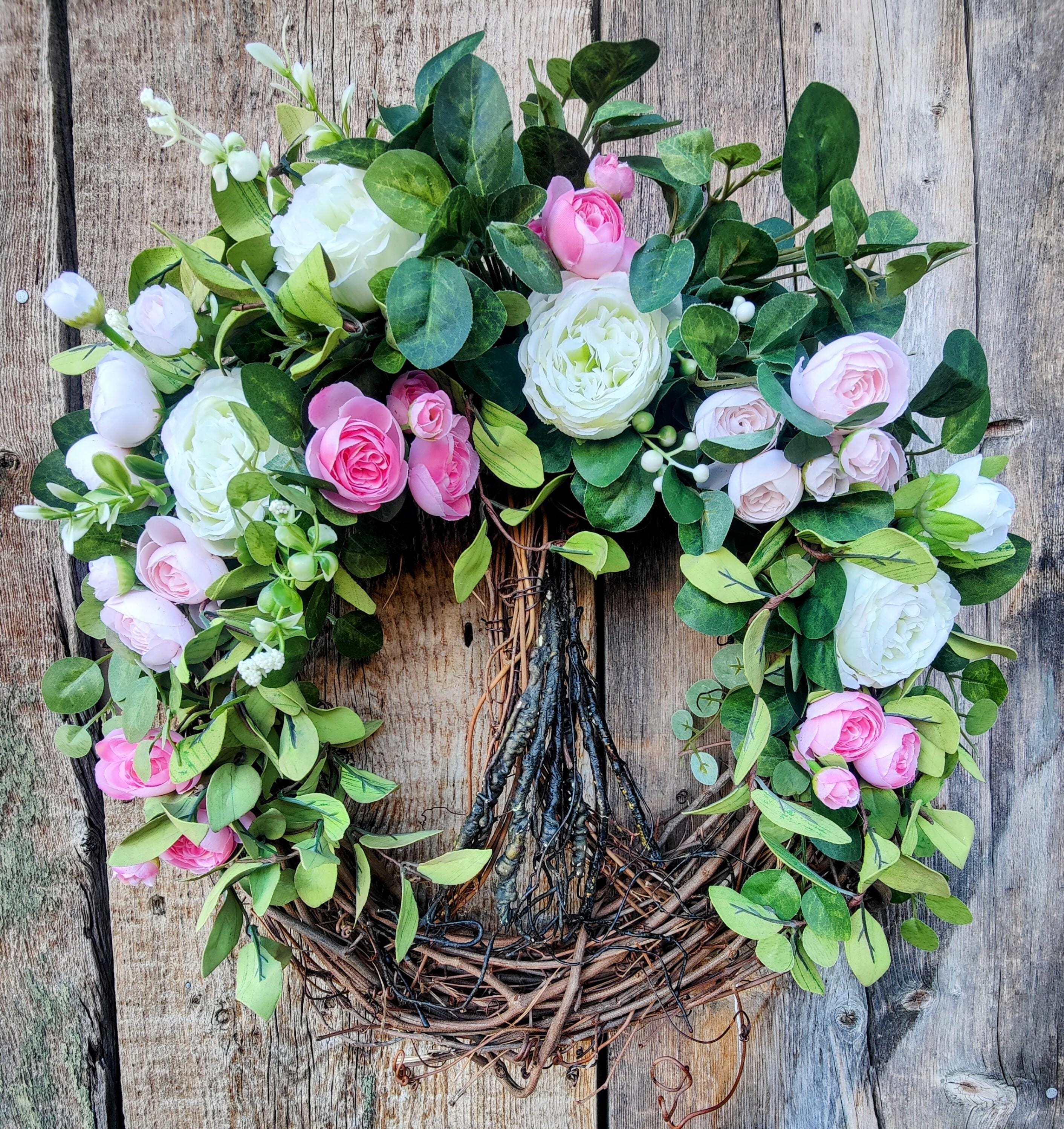 Tree of Life wreath, with beautiful pink shades of roses and greenery. Front door wreath or indoor decor. Spring wreath. Summer wreath.