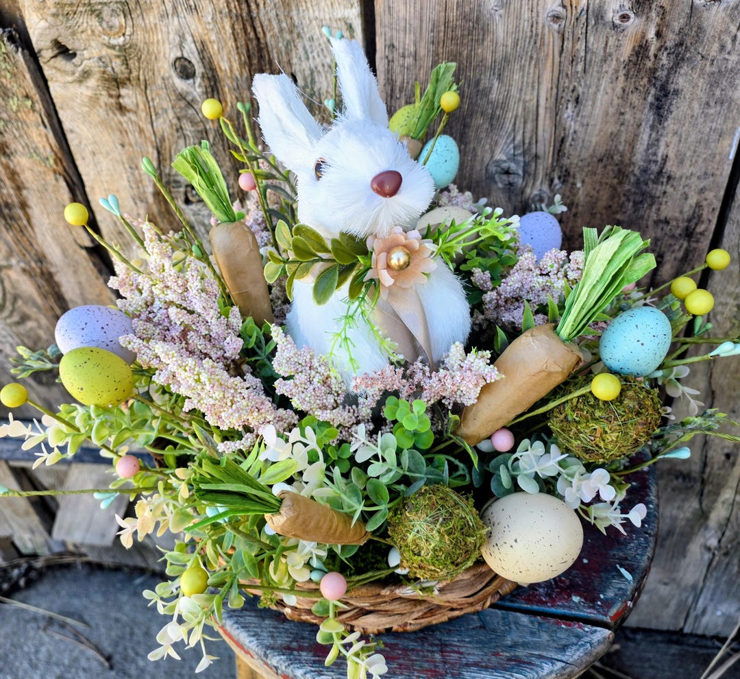 Waterfall Rabbit Arrangement Easter Rabbit Centerpiece: Floral Rabbit Arrangement for Spring With ...