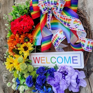 Rainbow Floral Pride Wreath: Summer Front Door Decor