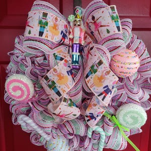 Bright, Whimsical Candy Nutcracker Christmas Wreath.