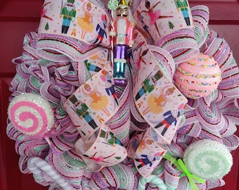 Bright, Whimsical Candy Nutcracker Christmas Wreath.