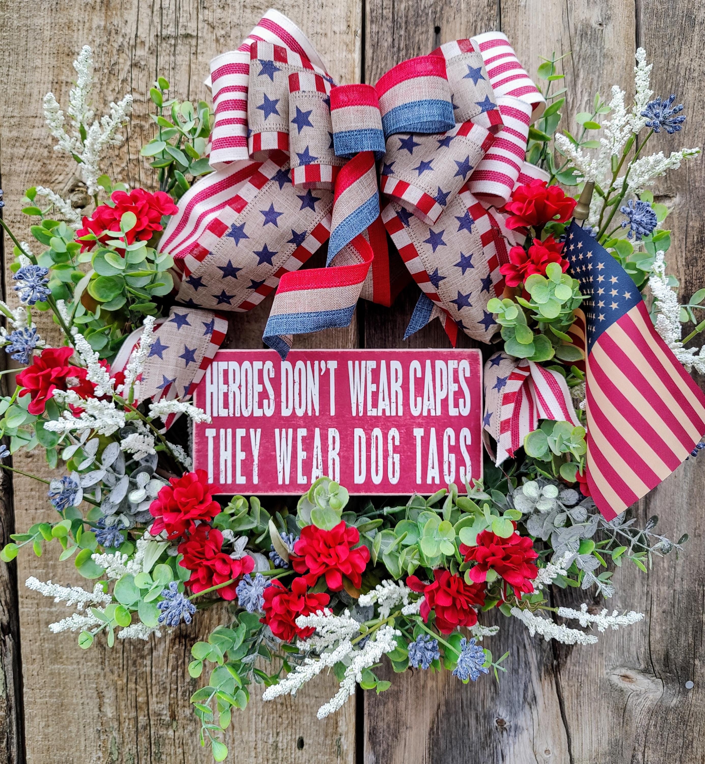 Patriotic Wreath: Vintage American Flag, Memorial Day Decor