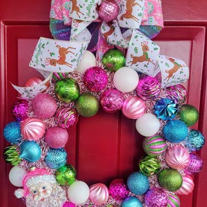 Whimsical, colorful Ribbon wreath for Christmas with Santa!