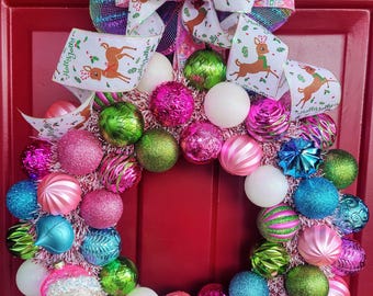 Whimsical, colorful Ribbon wreath for Christmas with Santa!