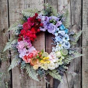 Floral Fruit Rainbow Wreath: Summer Door Decor