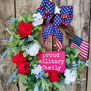 Patriotic Military Family Wreath: American Flag, Red White Blue