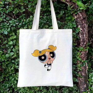 Powerpuff Girls Tragetasche, Cartoon Liebhaber Geschenk, Einkaufstasche, Anime, Kwaii Cute Kitty, Geburtstagsgeschenk, Tragetasche, Geschenk für Kinder, Bücherwurm Geschenke