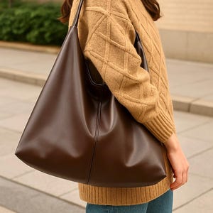 Große Leder-Einkaufstasche für Frauen, Leder-Schultertasche, Frauen-City-Geldbeutel, Frauen-Umhängetasche, große Slouchy-Tasche, lässige Ledertasche, braune Hobo-Tasche