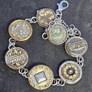 Antique Brass button bracelet with interesting designs #34