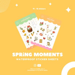 Frühling Ostern Sticker Blatt | Niedliche ästhetische Aufkleber für Journals und Notizbücher Bunny Geese Stickers | Blumen-Aufkleber Wasserdicht