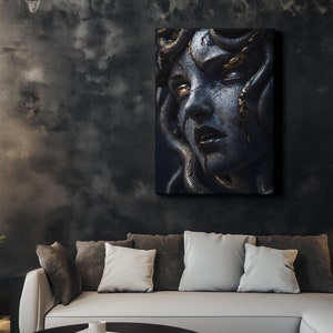 Medusa Canvas Print - Greek Mythology Wall Art - Dark Fantasy Decor - Powerful Female Portrait - Snake Hair Goddess - Gothic Wall Poster
