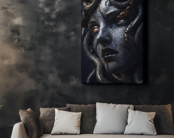 Medusa Canvas Print - Greek Mythology Wall Art - Dark Fantasy Decor - Powerful Female Portrait - Snake Hair Goddess - Gothic Wall Poster