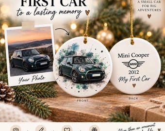 Erstes Auto Anhänger, Personalisiertes Auto Weihnachtsanhänger, Geschenk für Fahranfänger, Mein Erstes Auto Andenken, Keramik Ornament