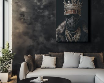 Gangster King Wall Art – Luxury Crown & Chains Poster, Street Royalty Canvas, Modern Boss Decor