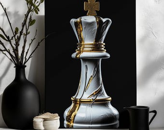 Golden King Chess Wall Art – Luxury Marble Decor, Modern Strategy Poster, Elegant Abstract Canvas