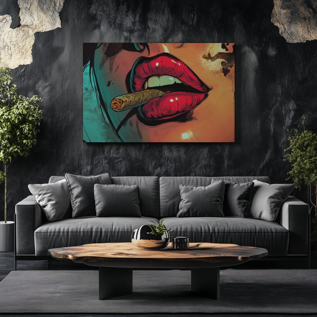 Smoking Woman Pop Art – Bold Red Lips Wall Art, Vintage Street Style ...