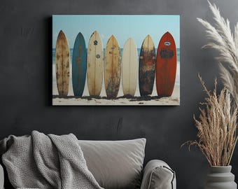 Vintage Surfboard Canvas - Beach Wall Art - Coastal Decor - Surf Shack Poster - Ocean Vibes Print - Retro Surf Art - Seaside Wall Decor