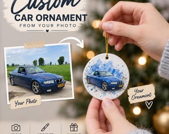 Personalisiertes Auto Ornament vom Foto, Auto Weihnachtsanhänger, Keramik Ornament, Geschenk für Autoliebhaber, Auto Andenken