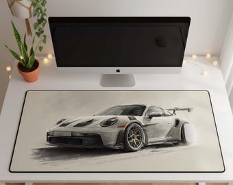Porsche 911 GT3 RS Schreibtischmatte, Auto Mauspad, Racing Desk Mat, Sportwagen Deko, Geschenk für Porsche Fan
