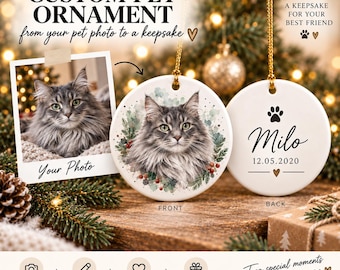 Personalisiertes Haustier Ornament vom Foto, Haustier Weihnachtsornament, Tierfoto Ornament, Keramik Ornament, Geschenk für Tierliebhaber