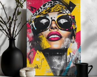 Pop Art Woman Wall Art – Vibrant Retro Glam Portrait, Colorful Modern Canvas, Bold Fashion Graffiti Poster