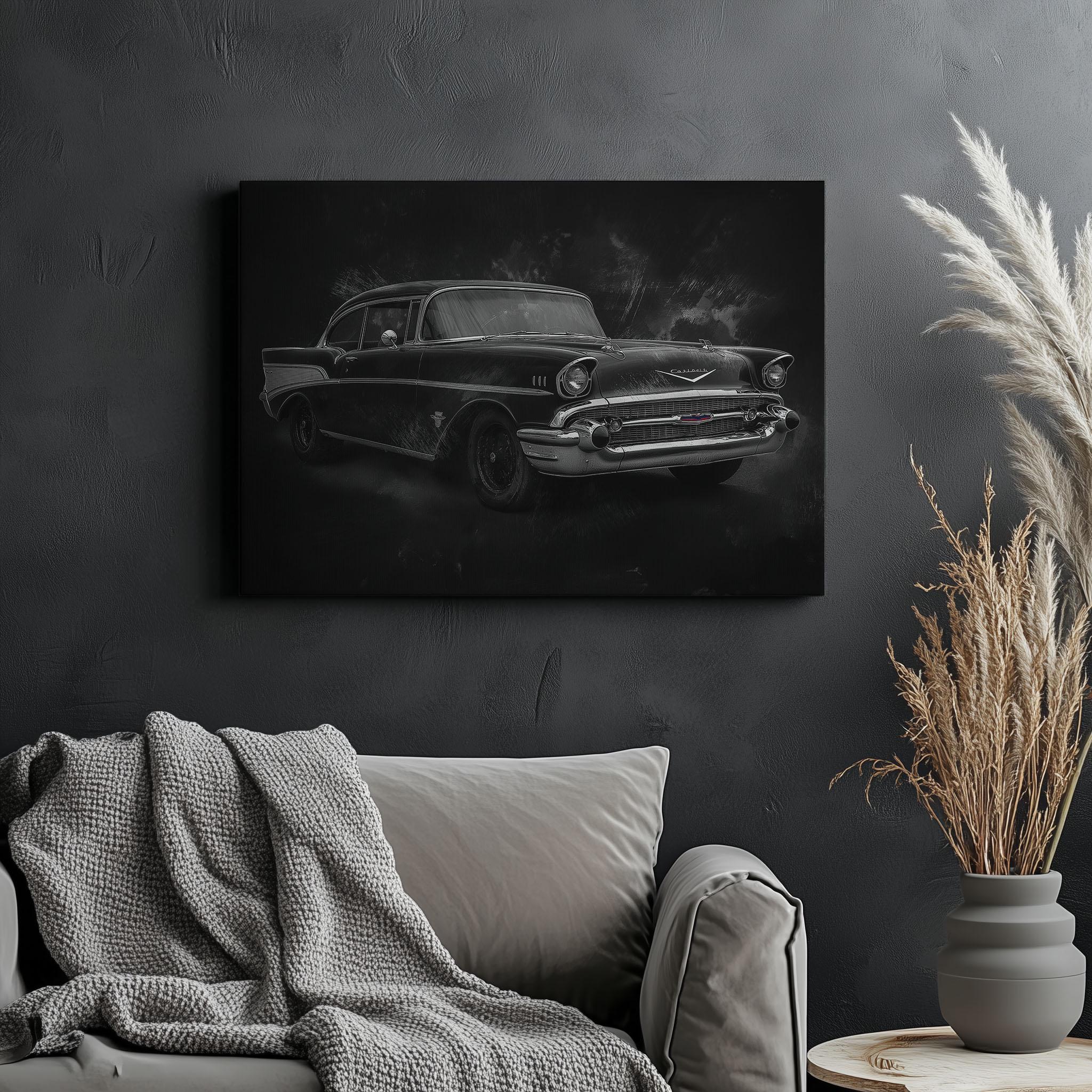 Vintage Chevy Bel Air Canvas – Monochrome Classic Car Print