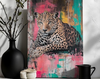 Pop Art Leopard Canvas - Colorful Jungle Wall Art - Bold Animal Print - Vibrant Wildlife Decor - Abstract Graffiti Poster
