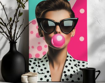 Pop Art Woman Wall Art – Vibrant Retro Glam Portrait, Colorful Modern Canvas, Bold Fashion Graffiti Poster