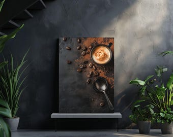 Coffee Art Print – Espresso & Cappuccino Wall Decor, Modern Kitchen Poster, Warm Minimalist Cafe Art