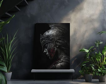 Female Warrior Wall Art – Black and White Spartan Poster, Dark Heroine Canvas, Strength and Power Decor