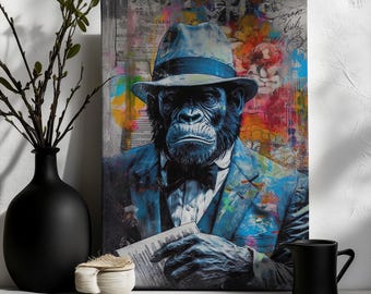 Canvas Art Gorilla Wall Art Gorilla Wall Print Gift For Mafia Fan Wall Decor Office