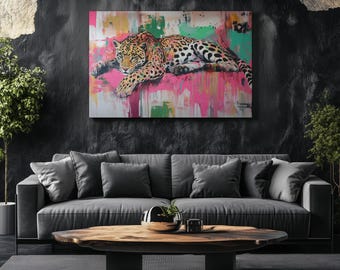 Pop Art Leopard Canvas - Colorful Jungle Wall Art - Bold Animal Print - Vibrant Wildlife Decor - Abstract Graffiti Poster
