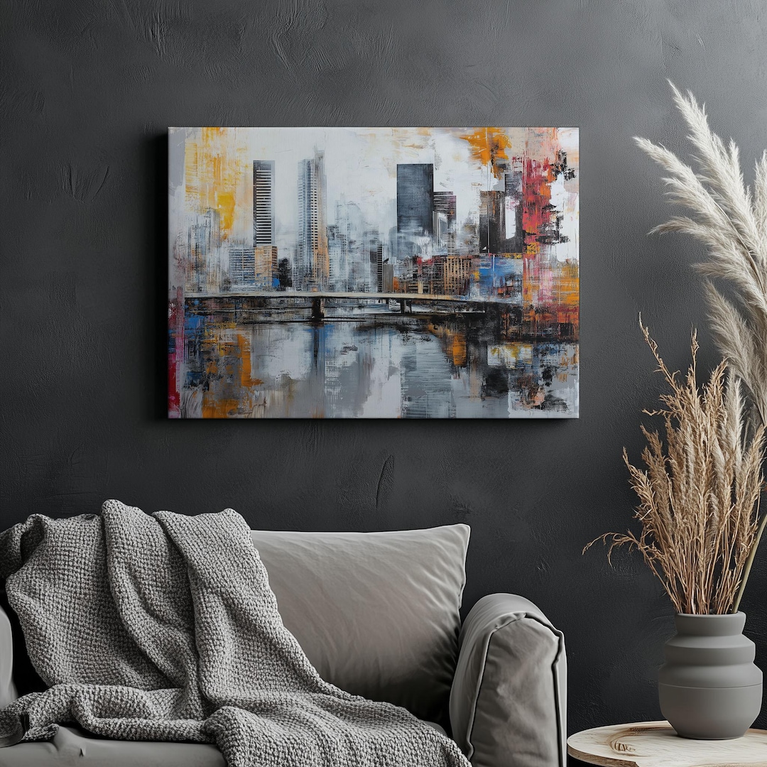 Abstract Cityscape Canvas – Modern Urban Skyline Wall Art, Colorful ...