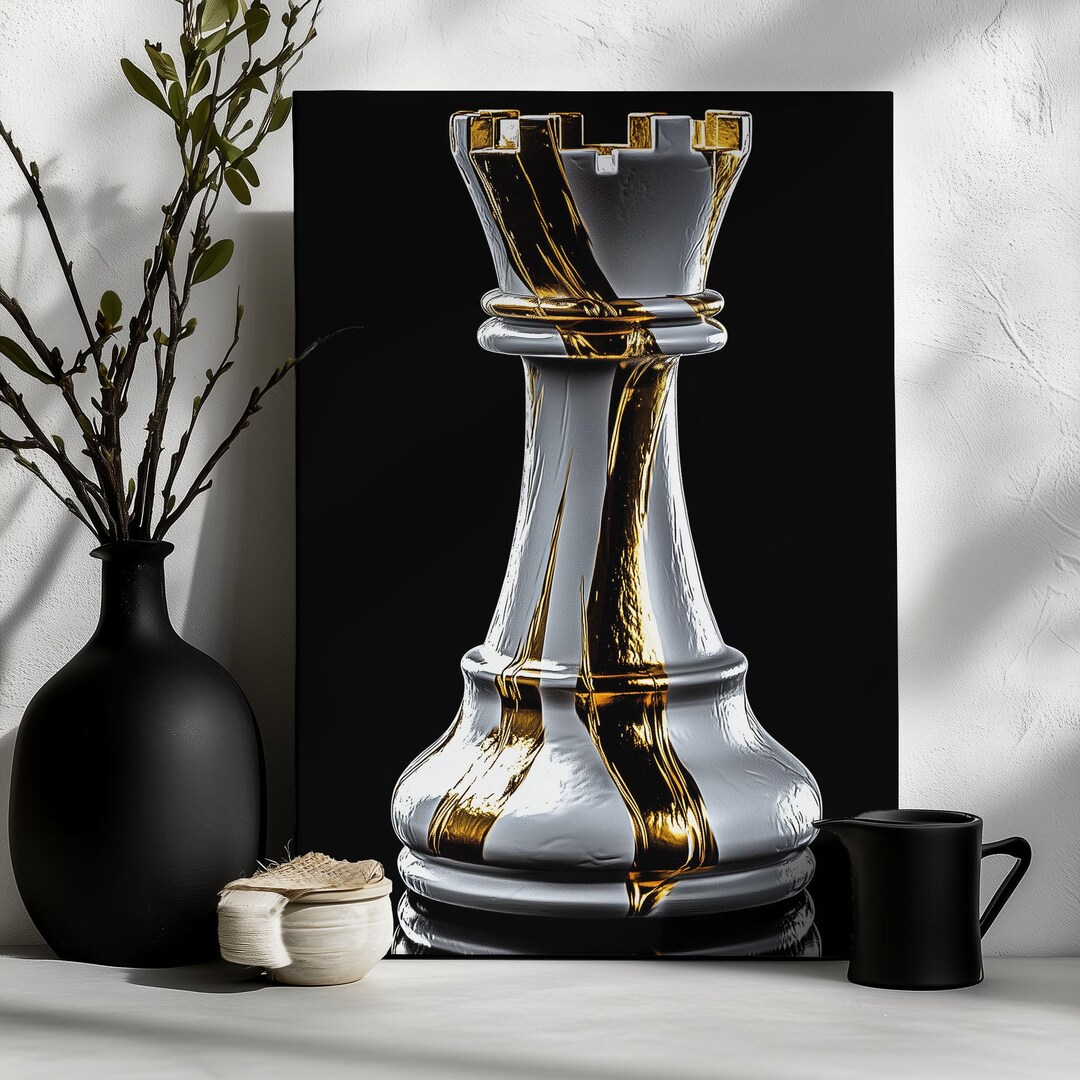 Golden Rook Chess Wall Art – Luxury Marble Decor, Power and Strategy ...