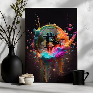 Canvas Art Bitcoin Wall Art Pop Art Wall Print Gift For Crypto Fan Wall Decor Bitcoin Colorful