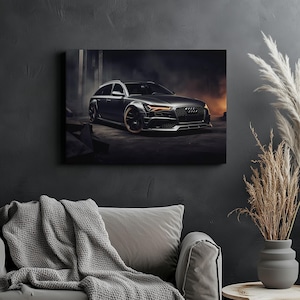 Lienzo decorativo para pared con el logotipo del Audi RS6. Impresión de pared con el logotipo del Audi RS6. Regalo para amantes de los coches. Decoración de pared para coche.