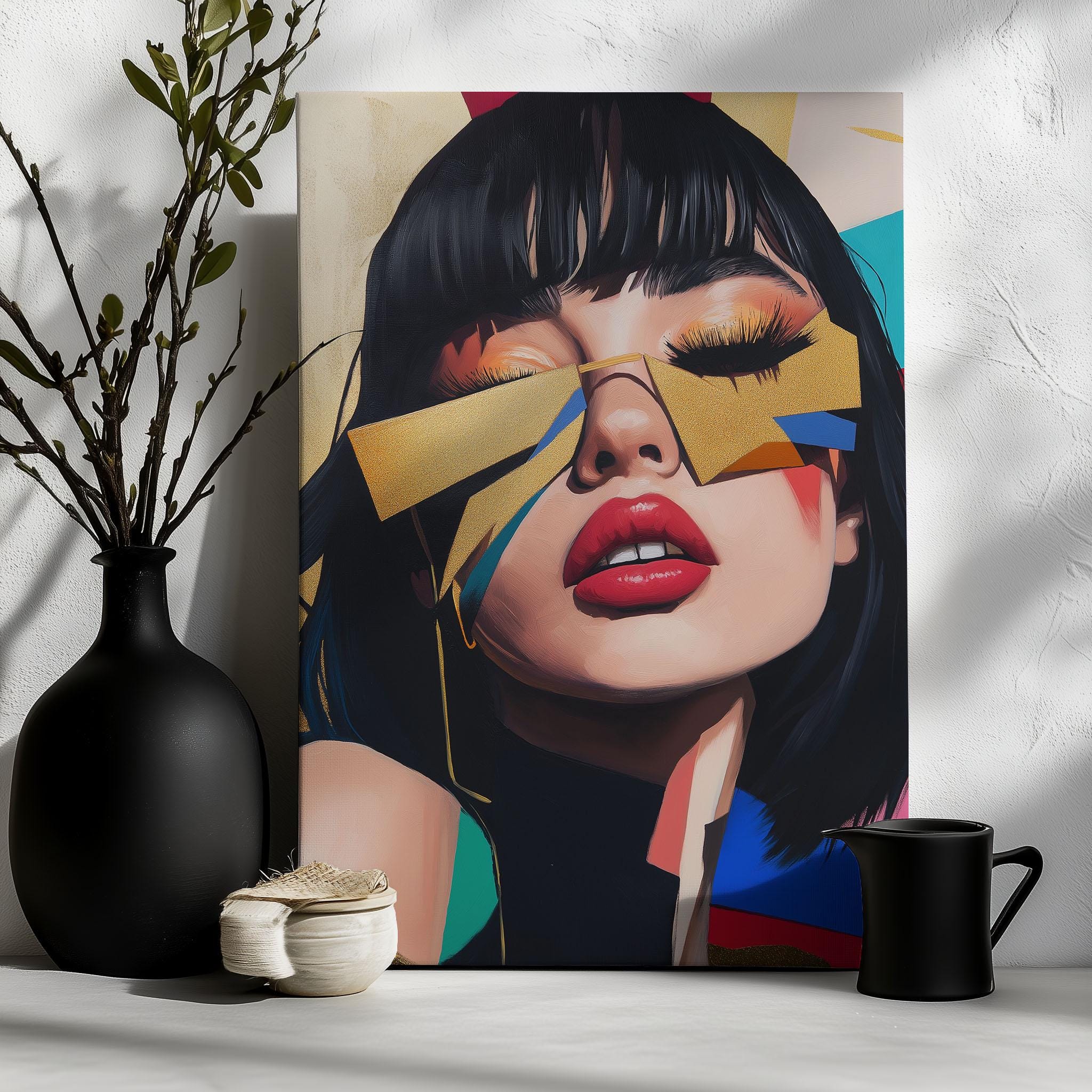Abstract Woman Wall Art – Modern Pop Art Portrait With Gold Accents ...