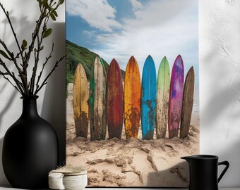 Vintage Surfboard Canvas - Beach Wall Art - Coastal Decor - Surf Shack Poster - Ocean Vibes Print - Retro Surf Art - Seaside Wall Decor