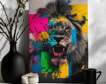 Canvas Art Lion Wall Art Lion Wall Print Gift For Animal Fan Wall Decor Abstract