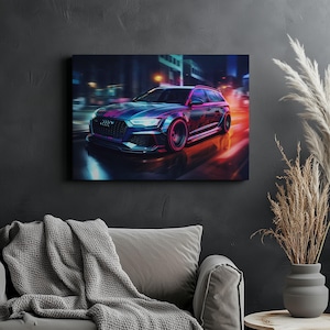 Lienzo decorativo para pared con el logotipo del Audi RS6. Impresión de pared con el logotipo del Audi RS6. Regalo para amantes de los coches. Decoración de pared para coche.